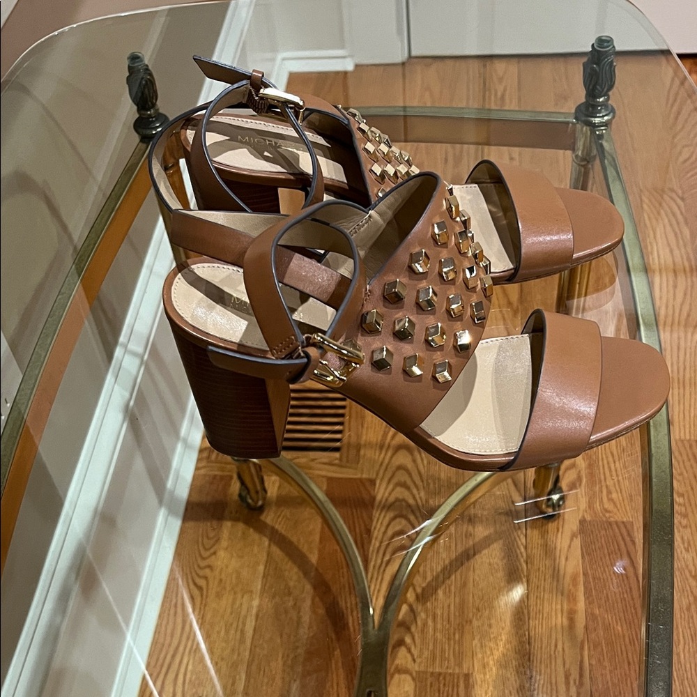 Michael Kors Brown Studded Block Heel Sandals